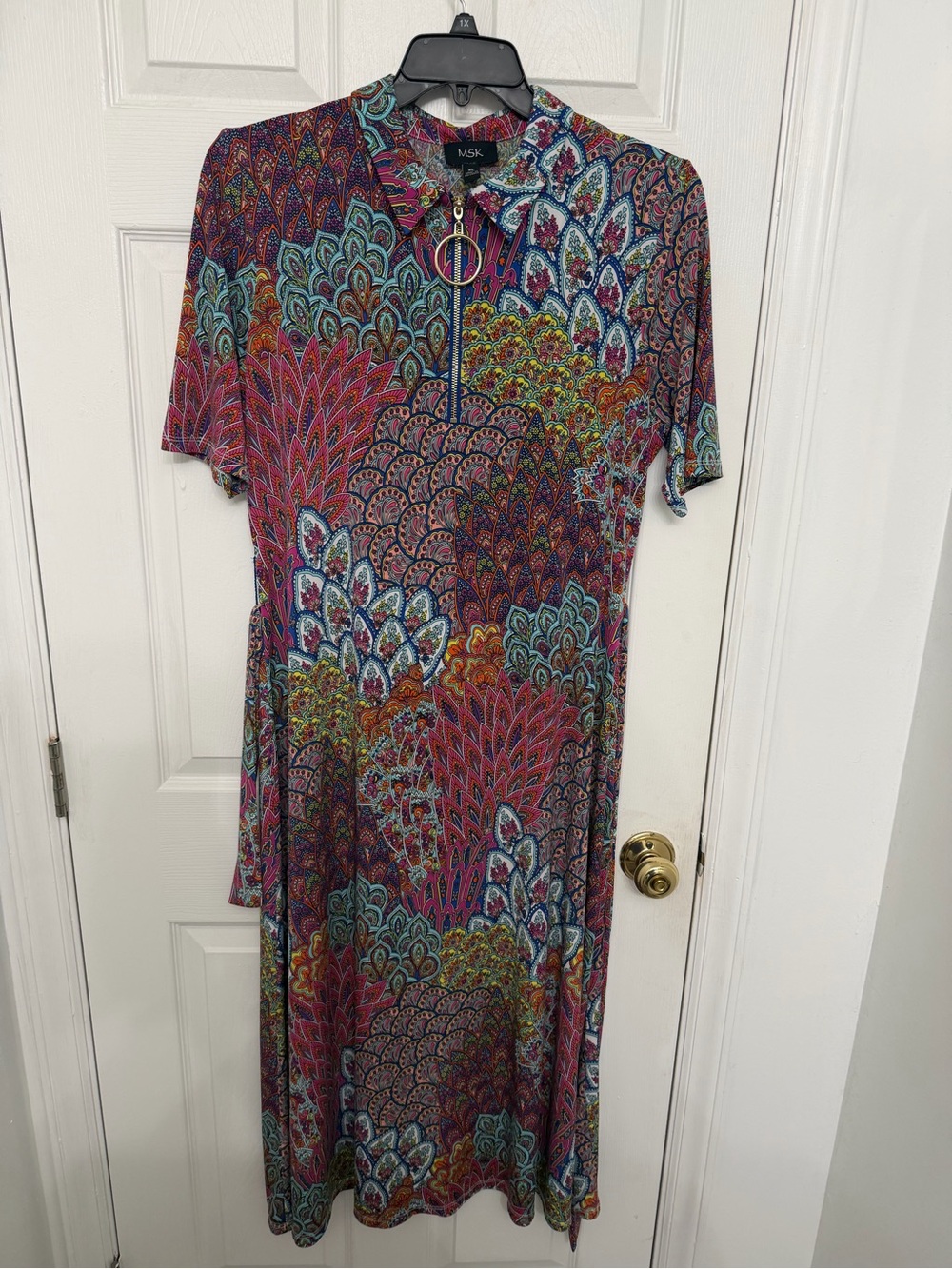 MSK Multicolor Paisley-Print Midi Dress with Zip Ring